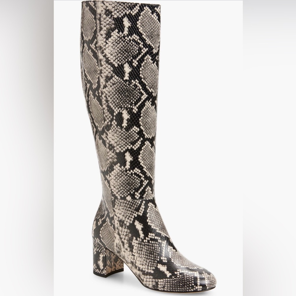 Stuart Weitzman Snake Print Heeled Boots - Black and Cream